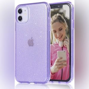 JJGoo iPhone 11 Case, PURPLE GLITTER, Flexible Cases for Women Girls (6.1 inch)